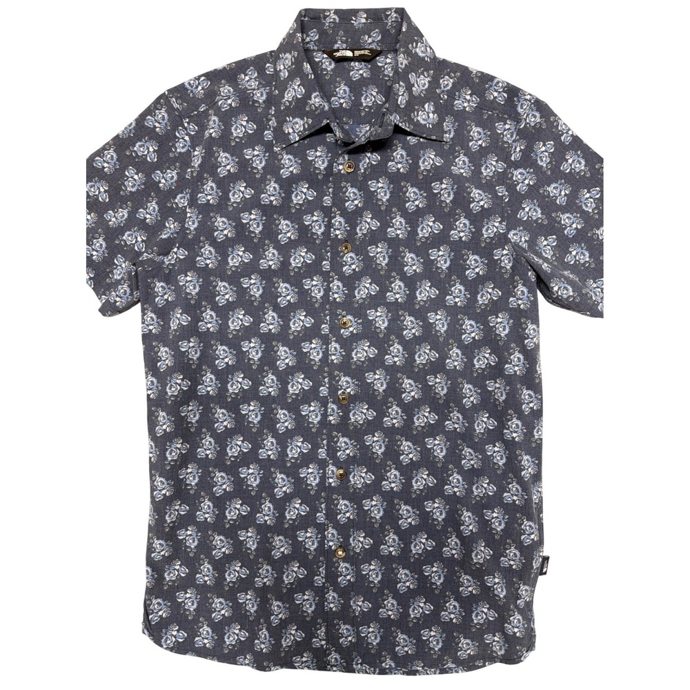 The North Face Mens Small Blue Floral Rose Short Sleeve Button Down‎ Shirt S/P